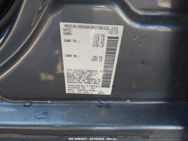 Nissan Altima 2.5 S 2019 1N4BL4BV1KC178362 Image 9
