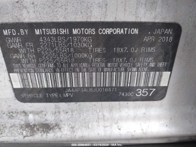 JA4AP3AU8JU016471 Mitsubishi Outlander Sport 2.0 Es/2.0 Le