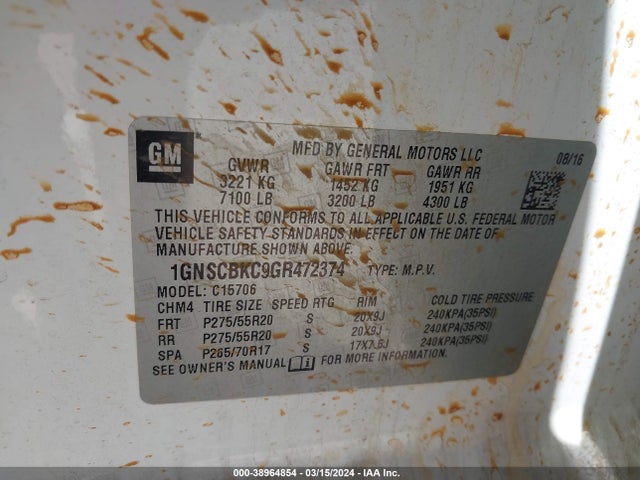 Chevrolet Tahoe Lt 2016 1GNSCBKC9GR472374 Image 9