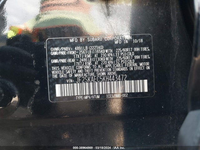 Subaru Forester Premium 2019 JF2SKAEC5KH443472 Image 9