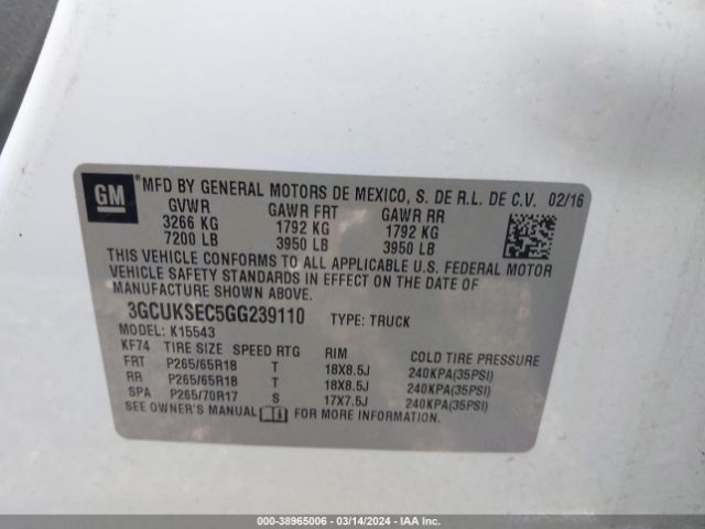 3GCUKSEC5GG239110 Chevrolet Silverado 1500 1lz