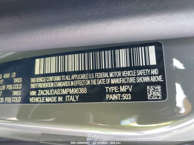 ZACNJDAB3MPM96368 Jeep Renegade Freedom Edition 4x4
