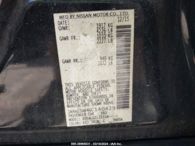 Nissan Altima 2.5 S 2016 1N4AL3AP4GC140429 Image 9