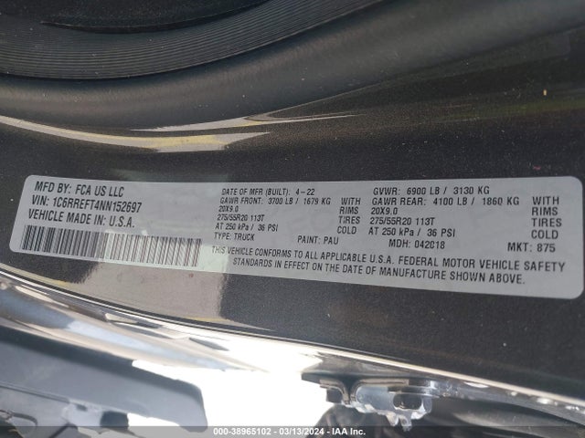 RAM 1500 Big Horn  4x2 5'7 Box 2022 1C6RREFT4NN152697 Image 9