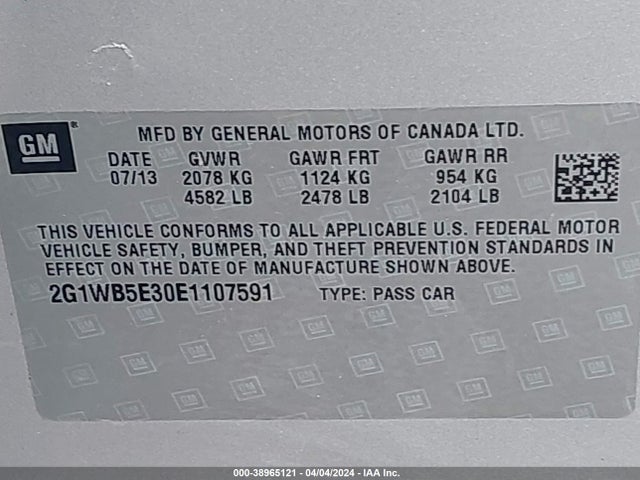 Chevrolet Impala Limited Lt 2014 2G1WB5E30E1107591 Image 9