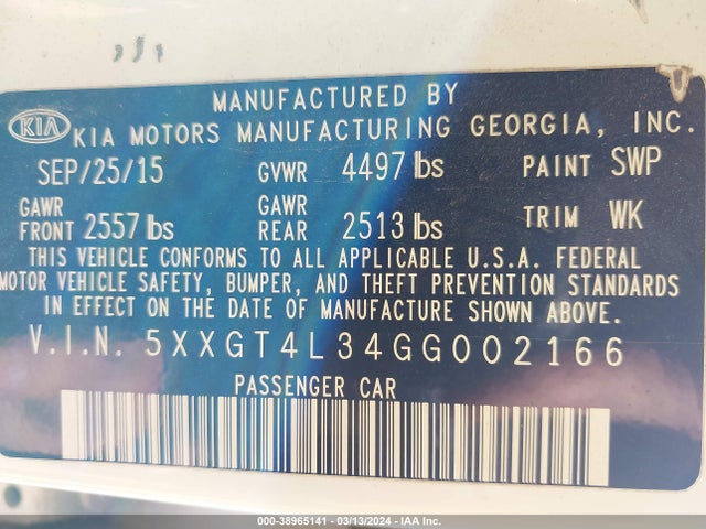 KIA Optima Lx 2016 5XXGT4L34GG002166 Image 9