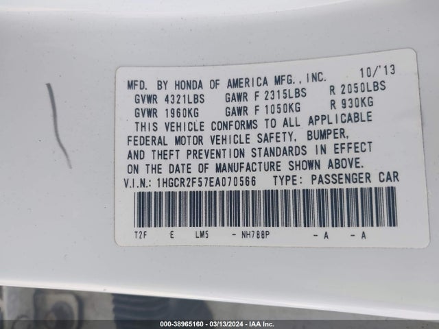 Honda Accord Sport 2014 1HGCR2F57EA070566 Image 9