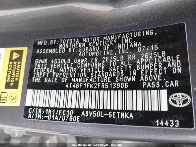 Toyota CAMRY LE 2015 4T4BF1FK2FR513906 Image 9