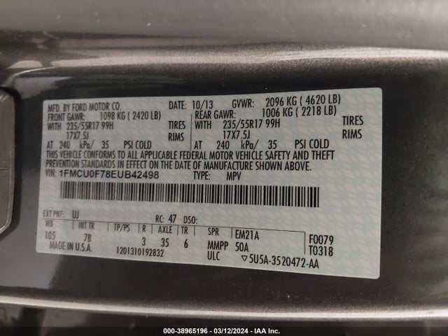 Ford ESCAPE S 2014 1FMCU0F78EUB42498 Image 9