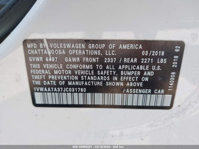 1VWAA7A37JC031780 Volkswagen Passat 2.0t R-line/2.0t S