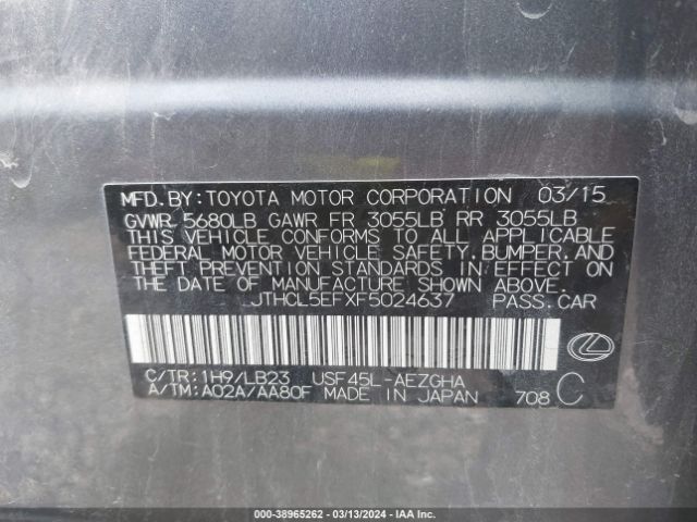 JTHCL5EFXF5024637 Lexus LS 460