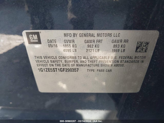 Chevrolet MALIBU 1LT 2016 1G1ZE5ST1GF290357 Image 9