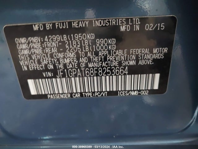 JF1GPAT68F8253664 Subaru Impreza 2.0i Sport Premium