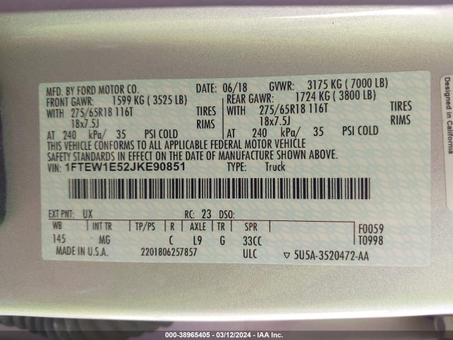 Ford F-150 Xlt 2018 1FTEW1E52JKE90851 Image 9