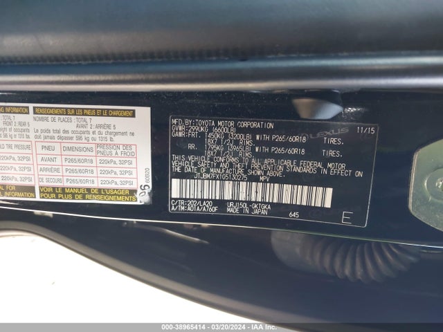 JTJBM7FX1G5130275 Lexus 460