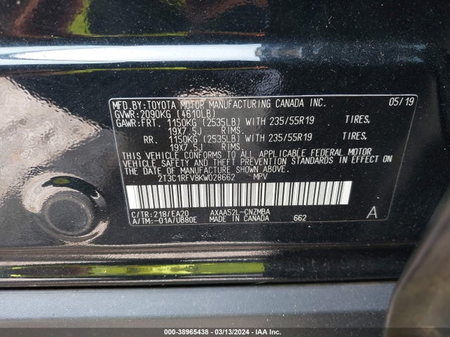Toyota Rav4 Xle Premium 2019 2T3C1RFV8KW028662 Image 9