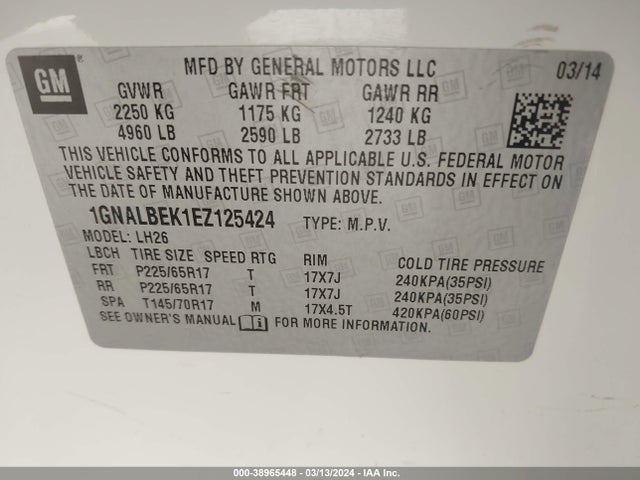 Chevrolet EQUINOX 1LT 2014 1GNALBEK1EZ125424 Image 9