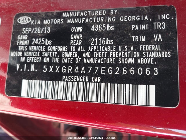 KIA OPTIMA SX 2014 5XXGR4A77EG266063 Image 9