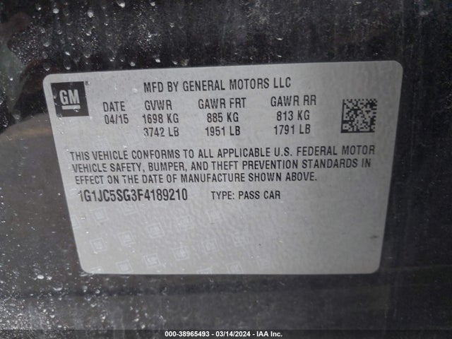Chevrolet Sonic Lt Auto 2015 1G1JC5SG3F4189210 Image 9