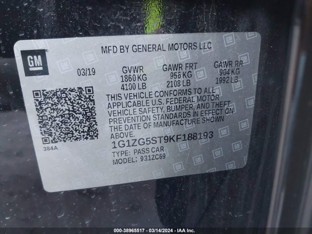 Chevrolet MALIBU RS 2019 1G1ZG5ST9KF188193 Image 9