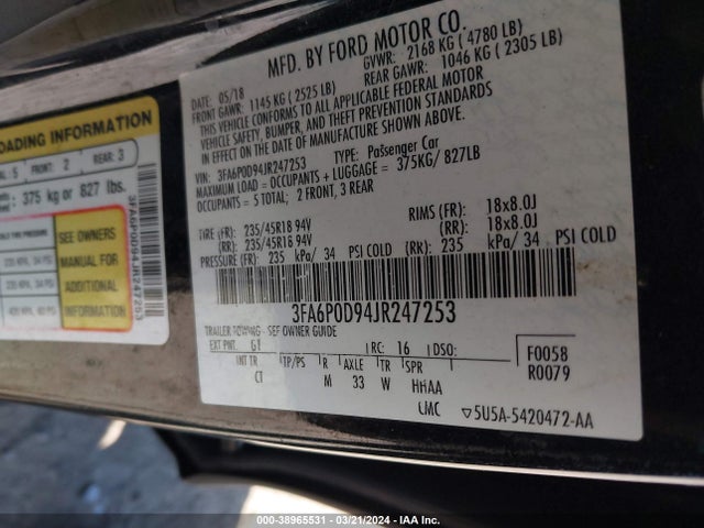 Ford Fusion Titanium 2018 3FA6P0D94JR247253 Image 9