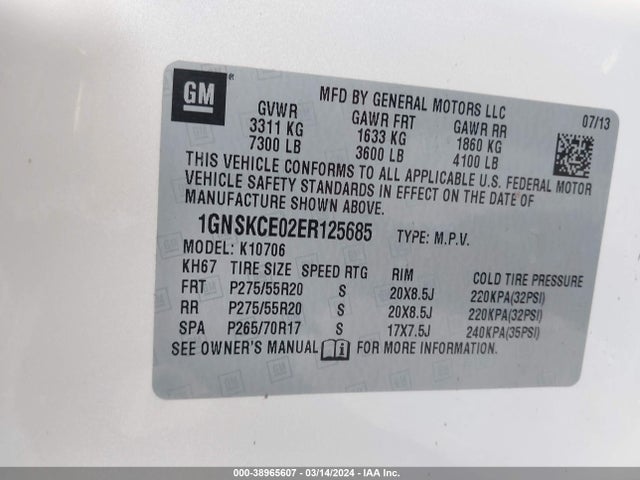 Chevrolet Tahoe Ltz 2014 1GNSKCE02ER125685 Image 9