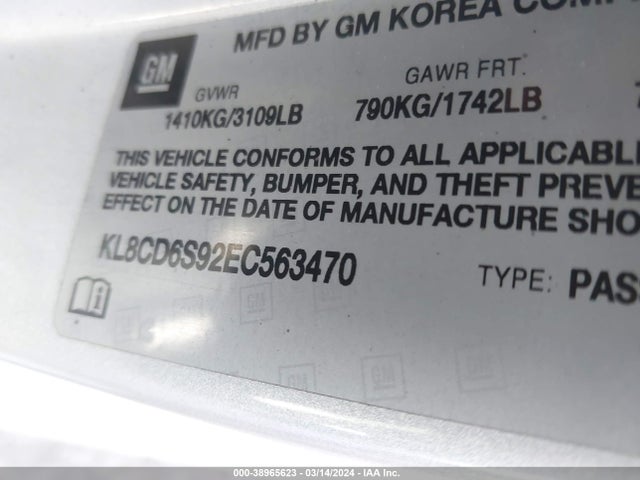 Chevrolet Spark 1lt Auto 2014 KL8CD6S92EC563470 Image 9