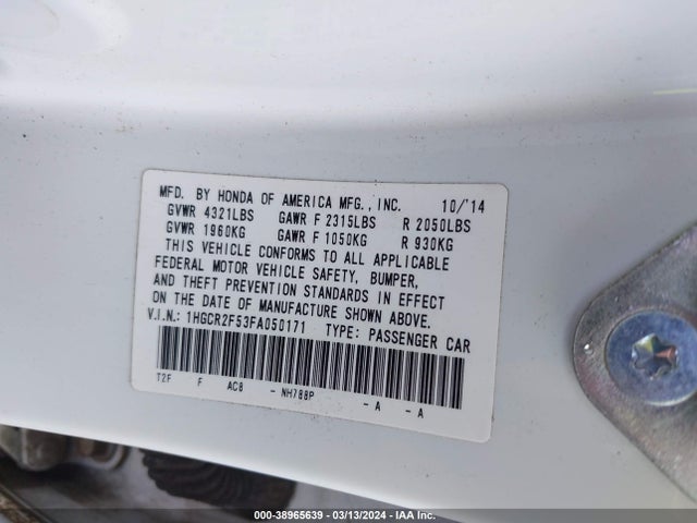 Honda Accord Sport 2015 1HGCR2F53FA050171 Image 9
