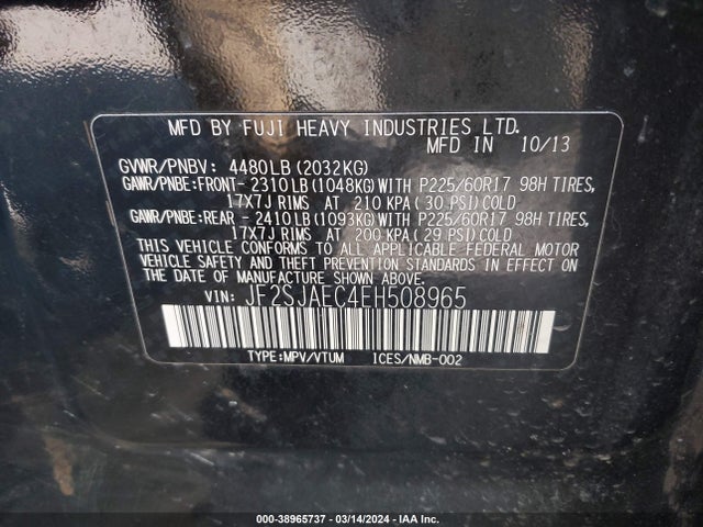 Subaru Forester 2.5i Premium 2014 JF2SJAEC4EH508965 Image 9