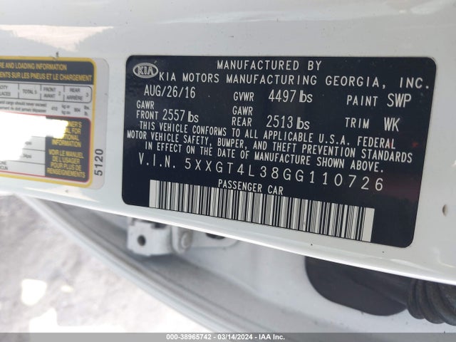 KIA Optima Lx 2016 5XXGT4L38GG110726 Image 9