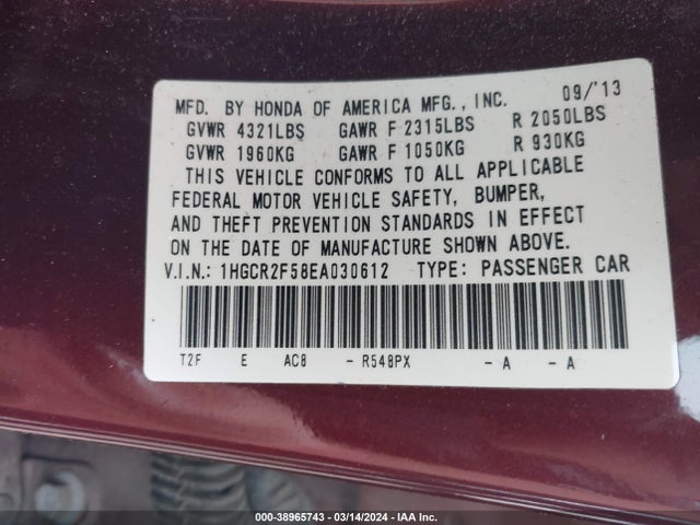 Honda Accord Sport 2014 1HGCR2F58EA030612 Image 9
