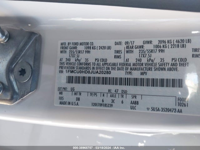 Ford ESCAPE SEL 2018 1FMCU0HD0JUA20280 Image 9