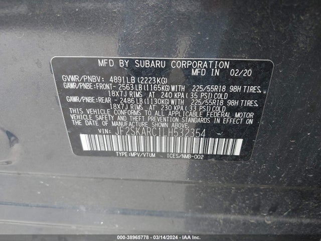 Subaru Forester Sport 2020 JF2SKARC1LH532354 Image 9