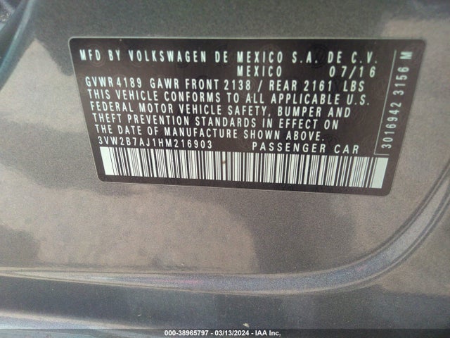 3VW2B7AJ1HM216903 Volkswagen Jetta 1.4t S