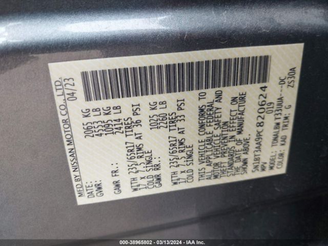 5N1BT3AA9PC820624 Nissan Rogue S Fwd