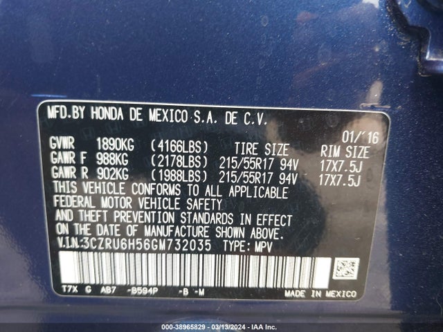 Honda HR-V EX 2016 3CZRU6H56GM732035 Image 9