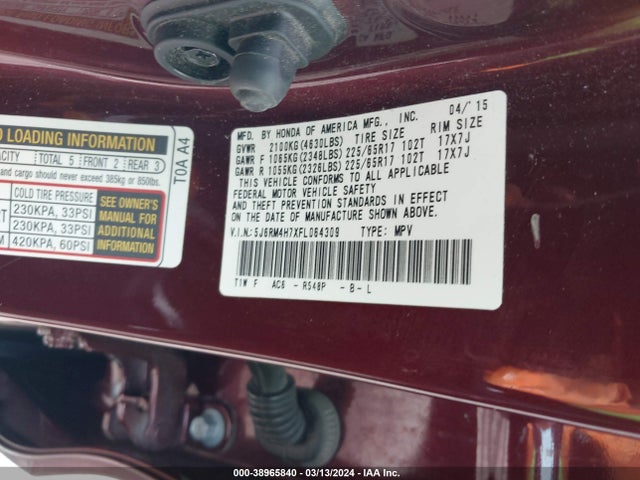 Honda Cr-v Ex-l 2015 5J6RM4H7XFL064309 Image 9