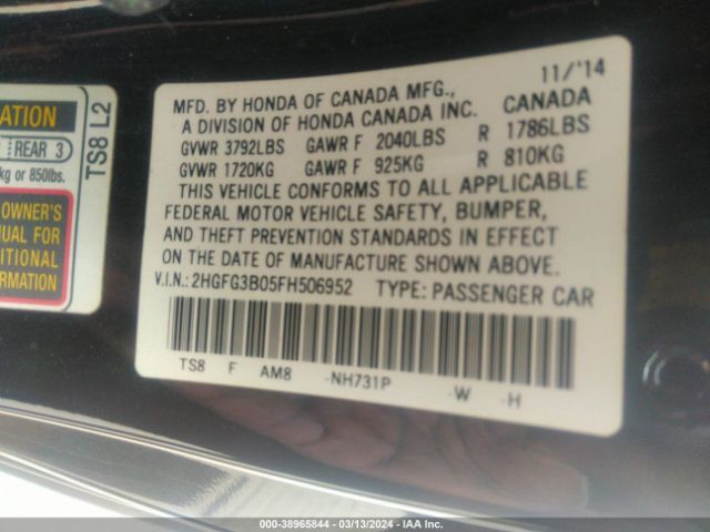 2HGFG3B05FH506952 Honda Civic Ex-l