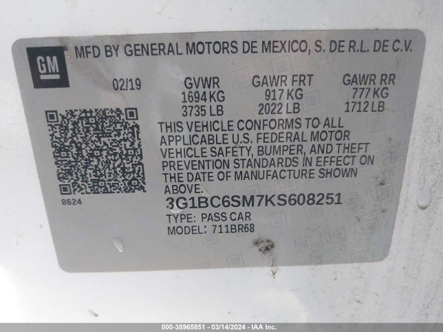 Chevrolet CRUZE LS 2019 3G1BC6SM7KS608251 Image 9