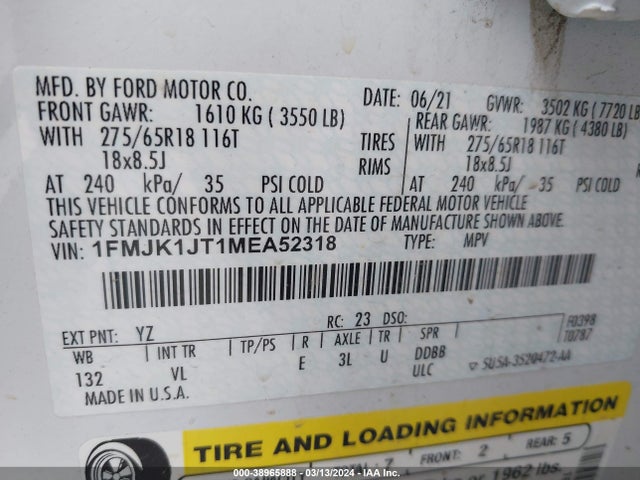 Ford Expedition Xlt Max 2021 1FMJK1JT1MEA52318 Image 9