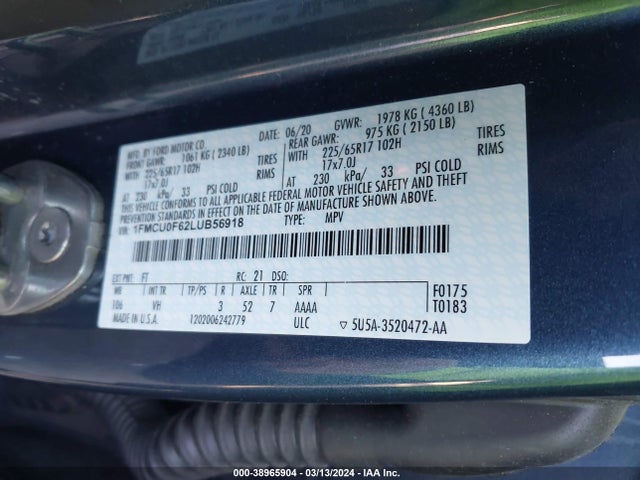 Ford ESCAPE S 2020 1FMCU0F62LUB56918 Image 9
