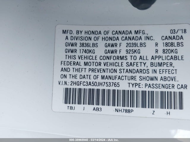 Honda CIVIC SI 2018 2HGFC3A50JH753765 Image 9