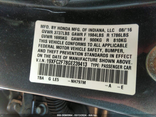 Honda CIVIC EX 2016 19XFC2F78GE239413 Image 9