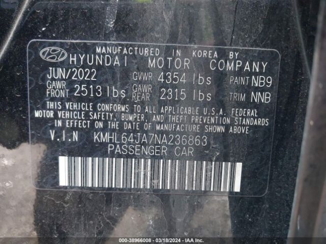 KMHL64JA7NA236863 Hyundai SONATA SEL