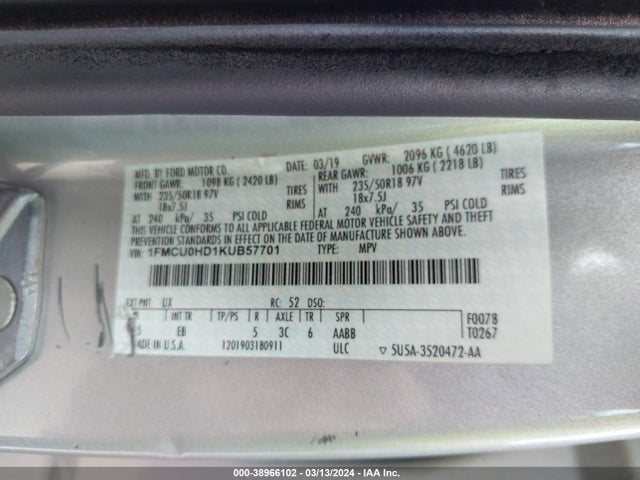 Ford ESCAPE SEL 2019 1FMCU0HD1KUB57701 Image 9
