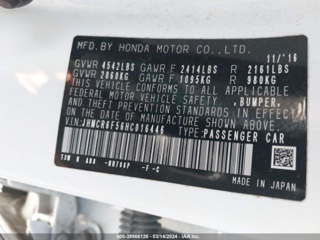 JHMCR6F56HC016446 Honda Accord Hybrid Ex-l