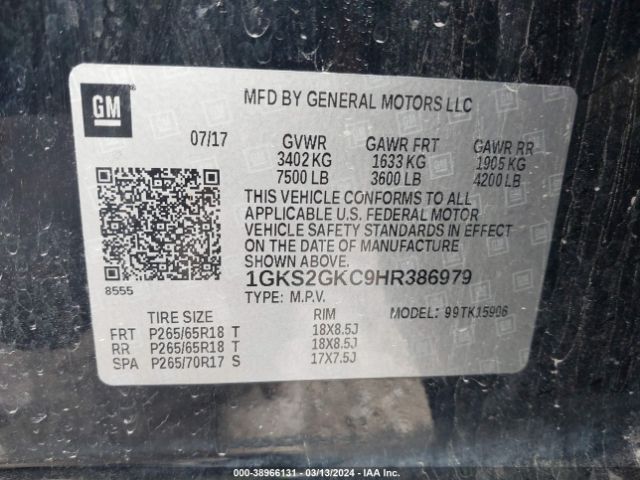 1GKS2GKC9HR386979 GMC Yukon Xl Slt