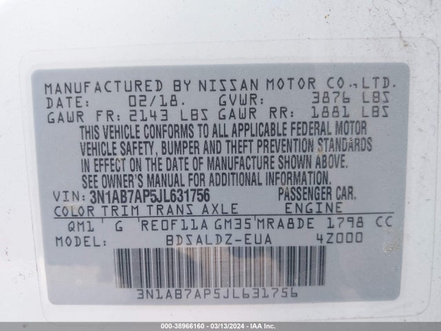Nissan SENTRA SV 2018 3N1AB7AP5JL631756 Image 9