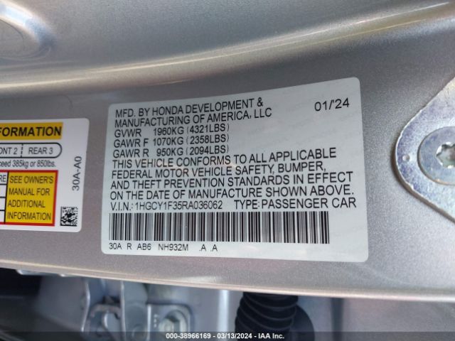 1HGCY1F35RA036062 Honda ACCORD EX