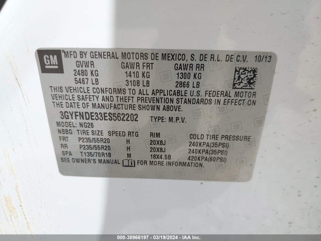 3GYFNDE33ES562202 Cadillac Srx Premium Collection